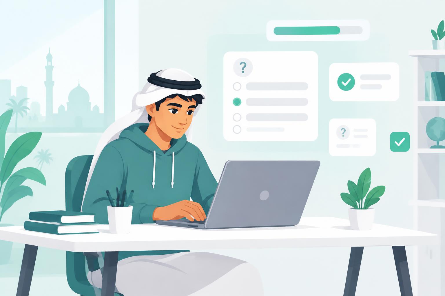 طالب يجري اختباراً إلكترونياً على حاسوبه